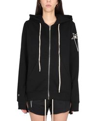 Rick Owens - Logo-embroidered Zipped Drawstring Hoodie - Lyst