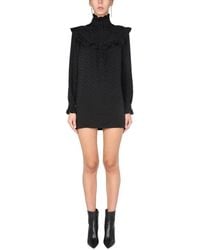 Saint Laurent - High Neck Long-sleeved Mini Dress - Lyst