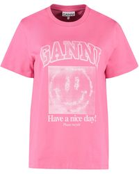 Ganni Smiley Cotton T-shirt - Pink