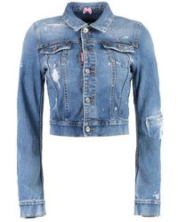 DSquared² - Chic Bleach-Washed Denim Jacket With Rhinestone Accents - Lyst