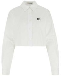 Miu Miu Logo Embroidered Cropped Shirt - White