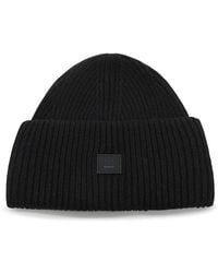 Acne Studios - Face Logo Patch Ribbed Beanie - Lyst