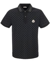 Moncler Monogram Logo Patch Short Sleeved Polo Shirt - Black
