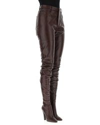 Saint Laurent Leather Slim Fit Pantaboots - Brown