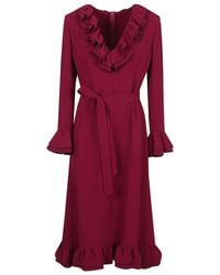 Valentino - Ruffled V-Neck Long-Sleeved Dress - Lyst