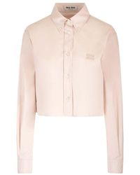 Miu Miu - Pink Popeline Cropped Shirt - Lyst