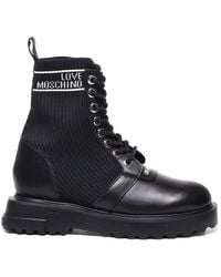 Love Moschino - Logo-printed Lace-up Sock Boots - Lyst
