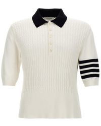 Thom Browne - Placed Baby Cable 4 Bar Cotton Polo Sweater - Lyst