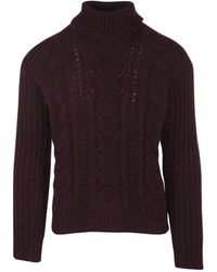 Roberto Collina Cable Knit High Neck Jumper - Red