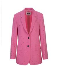 MSGM - "wool Suiting" Jacket In Virgin Wool With Jewelled Applications - Lyst