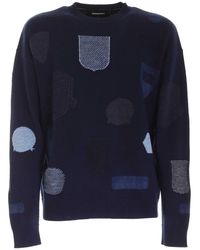 DSquared² Patchwork Crewneck Knitted Sweater - Blue