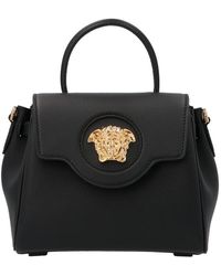 Versace La Medusa Handbag In Black Leather