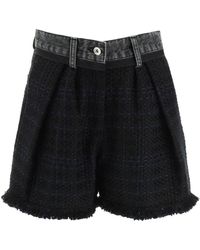 Sacai Tweed And Denim Shorts - Black