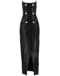 Balmain - Tweed Sequinned Embellished Strapless Dress - Lyst