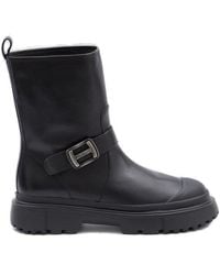 Hogan - Logo Buckled Canvas Boots - Lyst