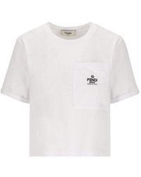Fendi - Logo Embroidered Crewneck T-shirt - Lyst