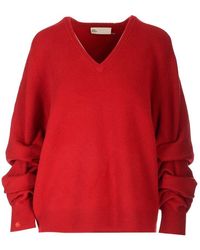 Tory Burch - V-neck Long-sleeved Sweater - Lyst