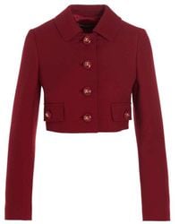 Dolce & Gabbana Logo Detailed Button Cropped Jacket - Red