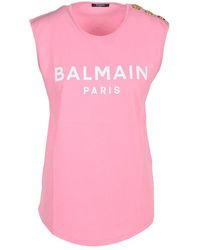 Balmain Logo Printed Tank Top - Pink