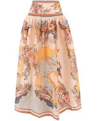 Zimmermann - Tallow Printed Linen Midi Skirt - Lyst