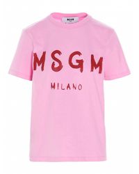 MSGM Logo Print Crewneck T-shirt - Pink