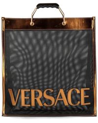 Versace - Logo Metallic Mesh Tote - Lyst