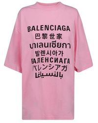 Balenciaga Languages Logo Print T-shirt - Pink