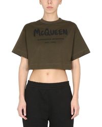 Alexander McQueen - Logo Printed Cropped T-shirt - Lyst