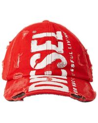 DIESEL C-ewan Logo-printed Distressed Cap - Red