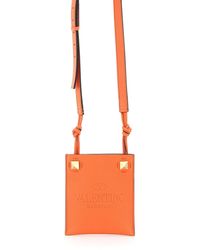 Valentino Identity Phone Holder In Elk-print Calfskin Onesize - Orange