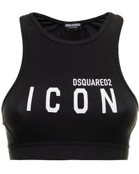 DSquared² D-squared2 Woman's Black Stretch Cotton Top With Logo Print