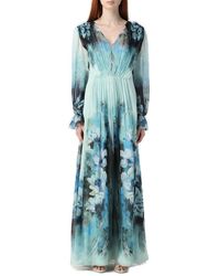 Alberta Ferretti - Floral Printed Pleated Midi Dress - Lyst