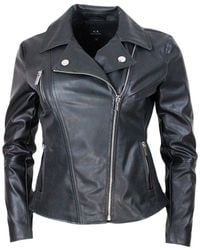 Armani Exchange - Faux Leather Jacket With Zip Closure And Zip On The Cuffs And Pockets - Lyst