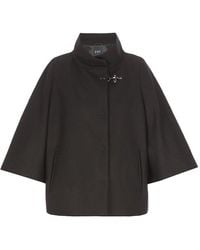 Fay Flared Hook Detailed Cape - Black