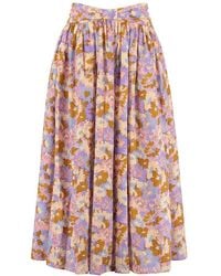 Zimmermann Cotton Floral-printed Twist Waist Midi Skirt in Arancio ...