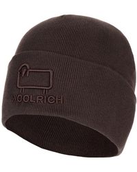 Woolrich - Logo Embroidered Knitted Beanie - Lyst