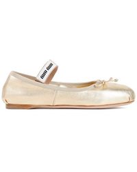 Miu Miu - Logo-strap Round-toe Ballerina Shoes - Lyst