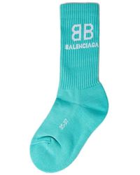 Balenciaga Intarsia-knit Logo Socks - Blue