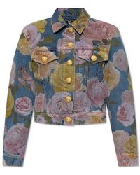 Balmain - Denim Jacket With Floral Motif - Lyst