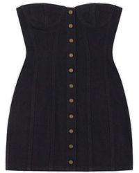 Saint Laurent Button Detailed Strapless Dress - Black