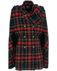 Balmain Tartan Tweed Cape Coat - Multicolour