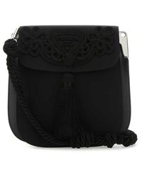 PRADA Calfskin Embroidered Cahier Bag White Black 204123