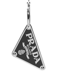 Prada Logo-triangle Silver Single Earring - Multicolour