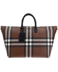 Burberry Exaggerated Check Logo Plaque Tote Bag - Brown