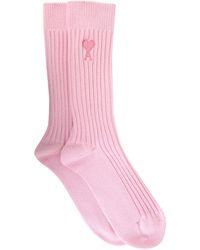 AMI Embroidered Logo Ribbed Socks - Pink