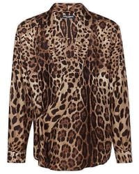 Dolce & Gabbana Leopard Print Long-sleeved Shirt - Brown