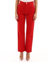 MSGM Straight Leg Denim Jeans - Red