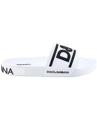 Dolce & Gabbana Logo Printed Open-toe Slides - White