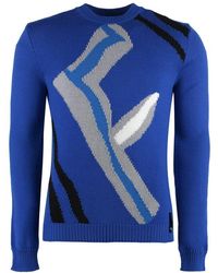 Fendi Logo Intarsia Crewneck Sweater - Blue