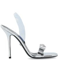 Versace - Gianni Ribbon Bow-detailed Metallic Sandals - Lyst